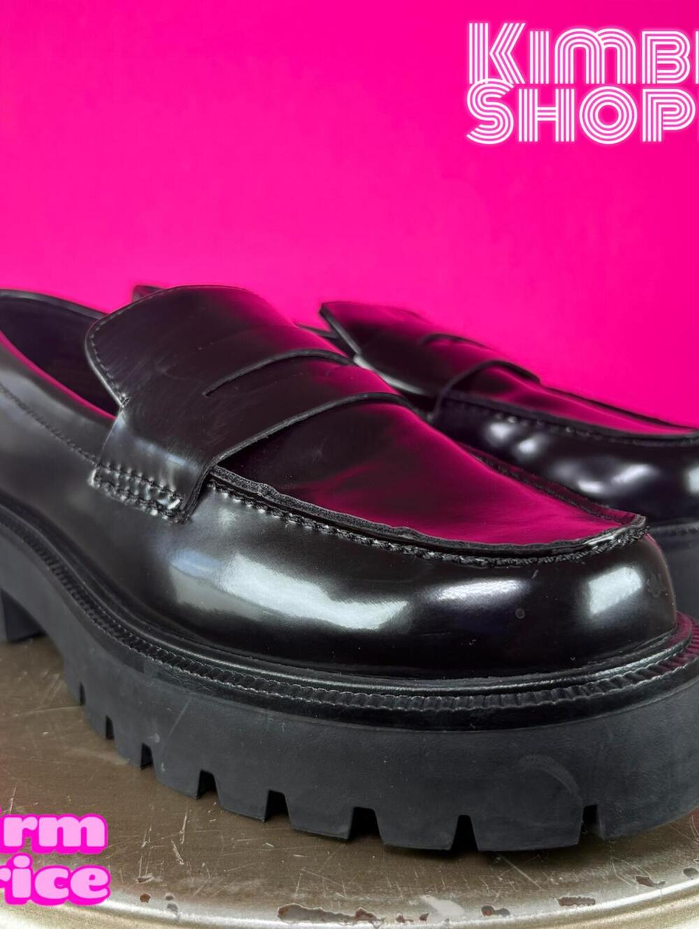 H&M Black Faux Leather Chunky Lug Sole Penny Loafer EU 36